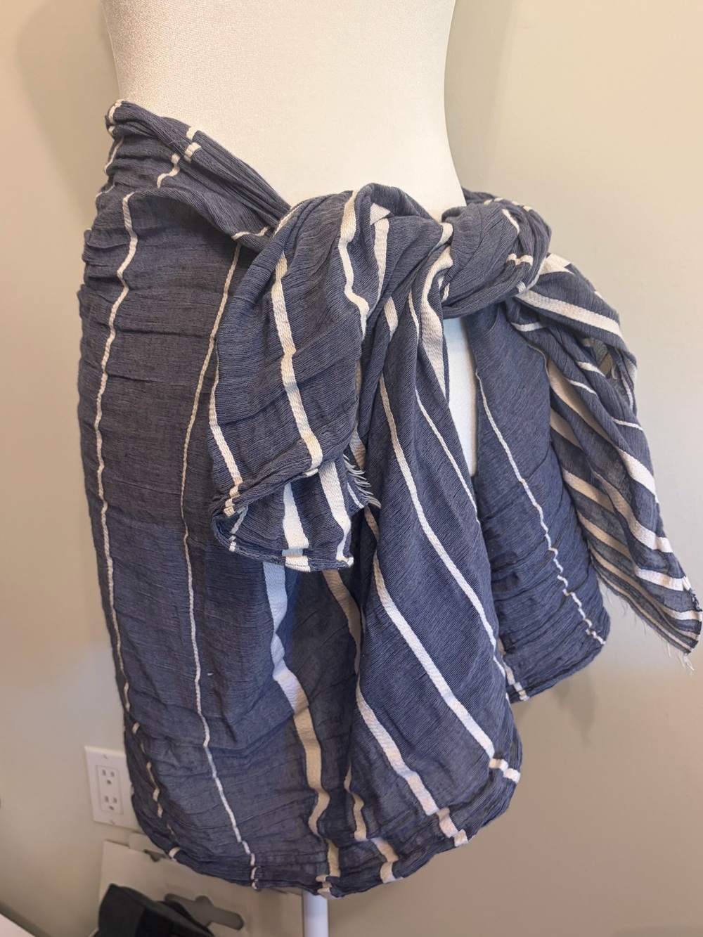 Large Striped Blue and White Scarf / Cover-Up
